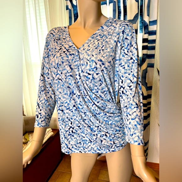 Nine West Tops - Nine West Blue Quarter Sleeve Blouse Size Large